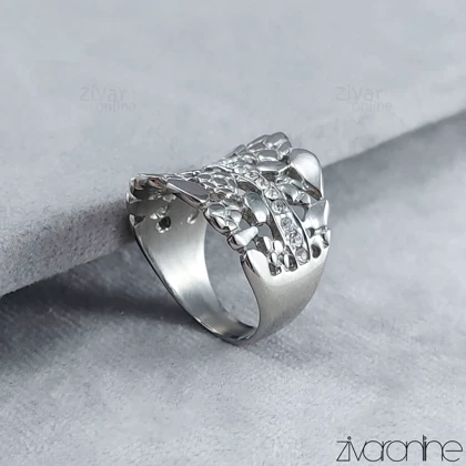 انگشتر طلاروس طرح طلا نگین‌دار نقره ای 30109