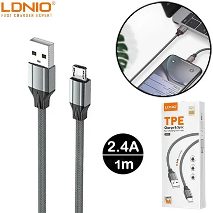 کابل میکرو یو اس بی الدنیو LDNIO مدل LS441 جریان 2.4 آمپر 1 متری