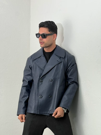 کاپشن مردانه چرم دبل برست mc