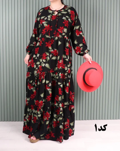 پیراهن نخی کلوش گل‌دار 7108