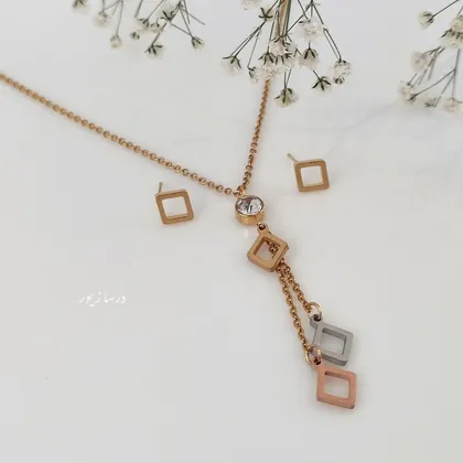 نیم ست لوزی سه رنگ (طلایی،سیلور،رز گلد)