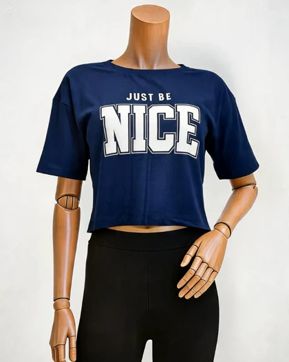 کراپ نخ پنبه یقه گرد آستین کوتاه چاپ nice کد1798
