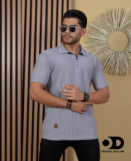 تیشرت نیم زیپ مردانه طوسی پارچه بیسکوییتی اعلا قواره اسلیم فیت