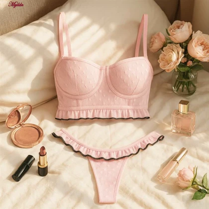 ست شورت و نیم‌تنه زنانه مدل فنردار رنگ صورتی ماییلدا کد 5432-606
