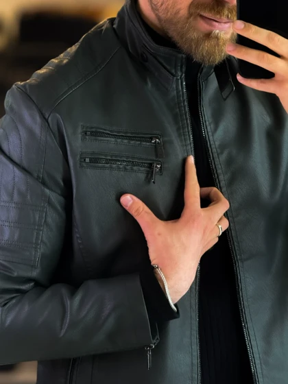 کت چرم سبز ارتشی 6212