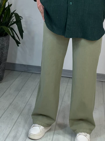 شلوار کتان نیم بگ