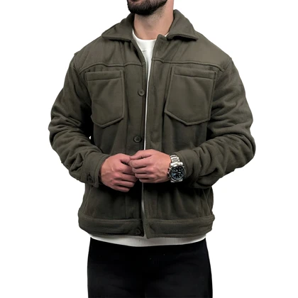 پیراهن مردانه کتی مخمل سبز مدل دو جیب