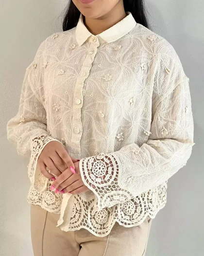 شومیز کنف نخ گل برجسته کد 5523