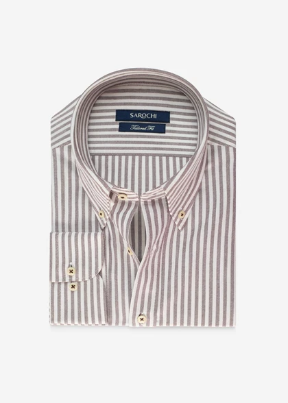 پیراهن کلاسیک پارچه ایتالیایی راه راه سفید زرشکی