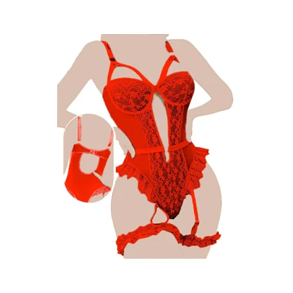 لباس خواب یا بادی فانتزی فنردار دو تکه قرمز Tifa کد 2027