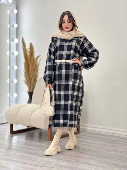پیراهن بلند چهارخونه آستین پیله