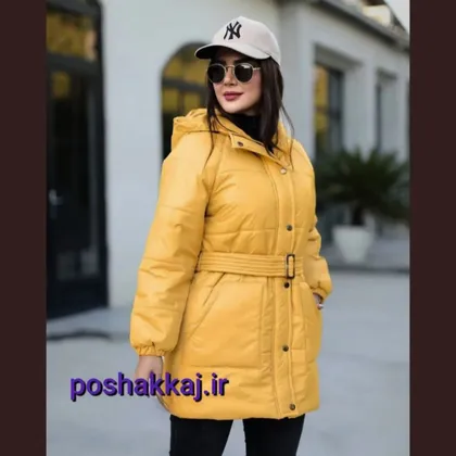 کاپشن زنانه پارچه مموری داخل پشم شیشه 300 گرم کمربند دار کد1465