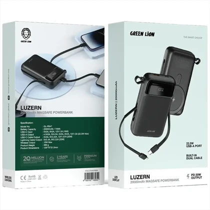 پاور بانک 20000 وایرلس گرین لاین GREEN LION مدل GL-PB47 توان 22.5 وات