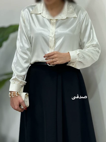 شومیز ساتن زیتون(ایراد دار)