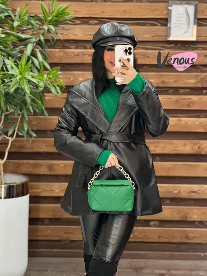 پالتو چرم عروسکی کلاهدار