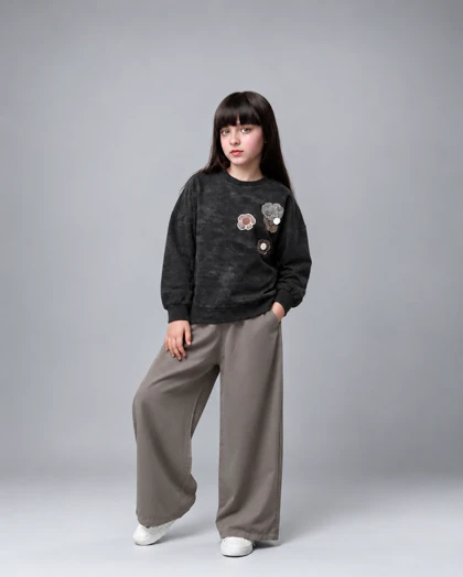 بلوز شلوار دخترانه سیلک دخترانه رنگ سبز تیره کد 213
