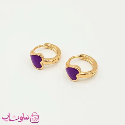 گوشواره حلقه‌ای ریز ژوپینگ مدل قلب بنفش