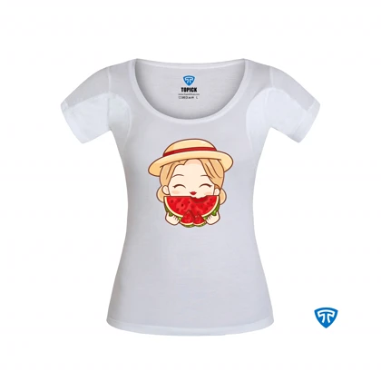 تیشرت ضدتعریق زنانه سفید طرح دختر بچه کلاه کرمی