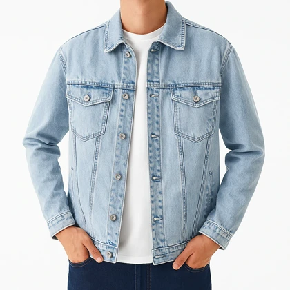 کت جین مردانه زاپ‌دار رنگ آبی یخی استایل خاص و شیک مناسب روزمره 5024