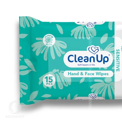 دستمال مرطوب دست و صورت CLEAN UP پوست حساس 15 عددی