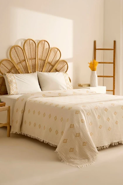 سرویس روتختی دو نفره Karaca Home مدل Nobile Brodeli ٪100 پنبه - زرد