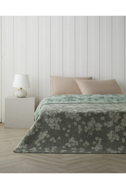 پتو دو نفره English Home مدل Retro Leaf پنبه‌ای - خاکی