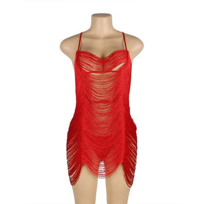 لباس خواب زنانه مدل ریش ریشی قرمز شهره