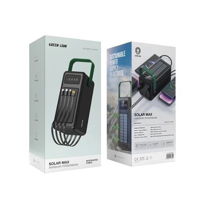 پاوربانک خورشیدی 80000 میلی آمپر گرین لاین مدل GREEN LION SOLAR MAX GNSLRPB80KBK