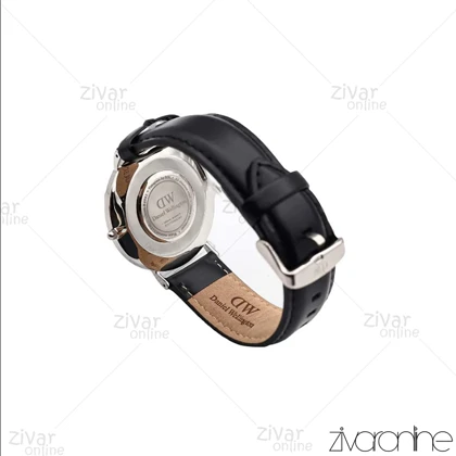 ساعت دنیل ولینگتون مردانه قاب سیلور صفحه سرمه ای بند چرم مشکی 106078