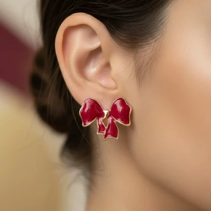 گوشواره زنانه مدل روزلا طرح پاپیون قرمز