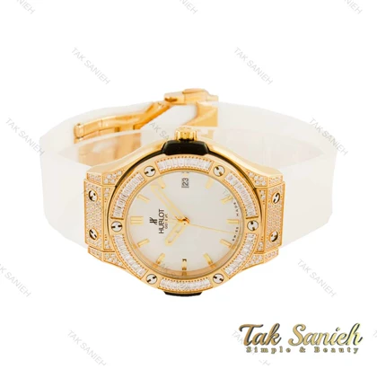 ساعت هابلوت زنانه طلایی فول نگین سفید Hublot-4496-L