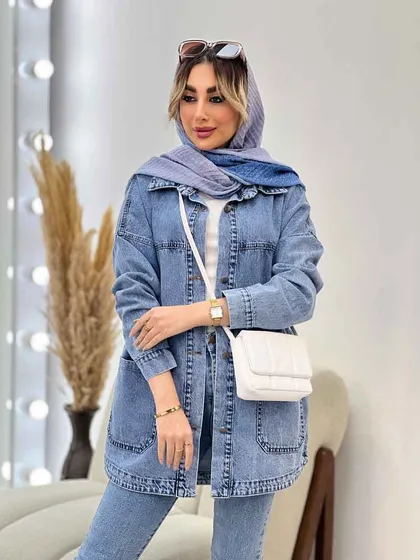 مانتو جین برش‌دار دو جیب
