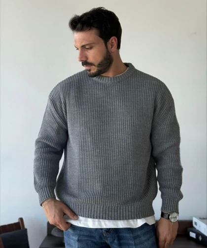 ژاکت درست بافت فندقی خاکستری مردانه فری سایز مناسب سایزهای L تا 2XL