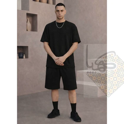 ست تیشرت شلوارک مردانه بگ بیسکویتی مشکی