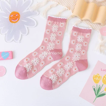 جوراب ساق‌دار گل‌گلی صورتی