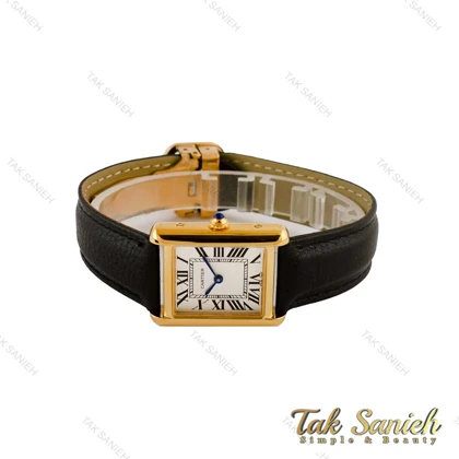ساعت کارتیه تانک زنانه طلایی بند چرم مشکی Cartier-5267-L