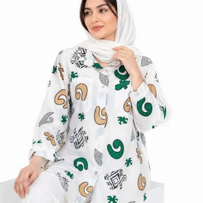 مانتو زنانه لینن طرح دار پازل کد 205