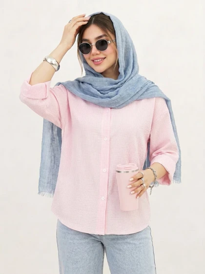 شومیز پنبه ریز راه راه ساده