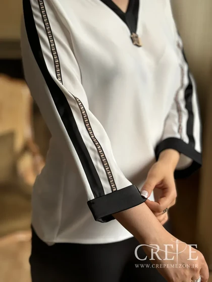 شومیز یقه ترکیبی فندی