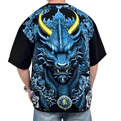 تیشرت مردانه مشکی طرح گرگ آبی