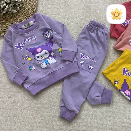 بلوز شلوار دخترانه پنبه برند DENIZمدل Kuromi چراغ دار 1 تا 2 سال