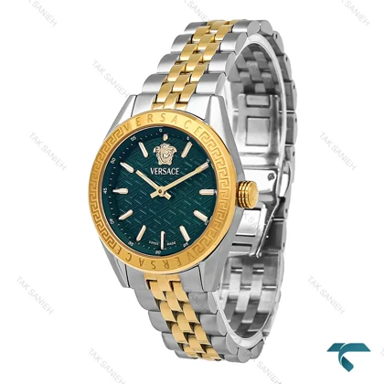 ساعت ورساچه V-Code زنانه دورنگ طلایی صفحه سبز Versace-6814-L