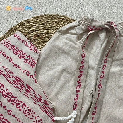 کراپ شلوار لینن پلنگی مشکی و سرخابی 3 تا 9 سال