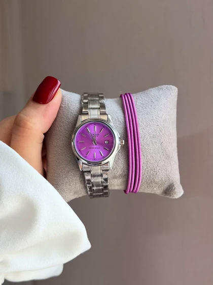 کاسیو گرد زنانه نقره ای ص صورتی (CASIO)