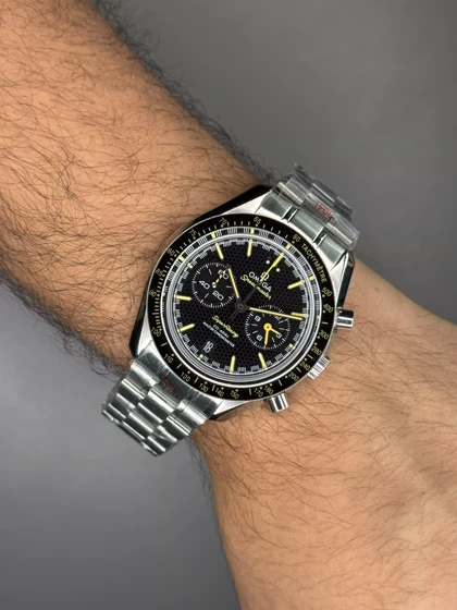 ساعت مچی امگا اسپیدمستر بند سیلور صفحه مشکی Omega Speadmaster SuperRacing