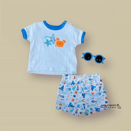 ست کراپ شلوارک با عینک نوزادی طرح خرچنگ