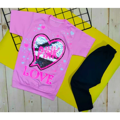 تیشرت و ساپورت پولکی دخترانه pink