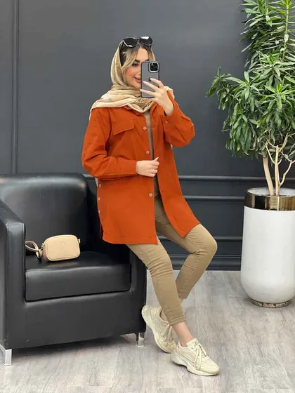 مانتو دکمه چوبی جیب نما