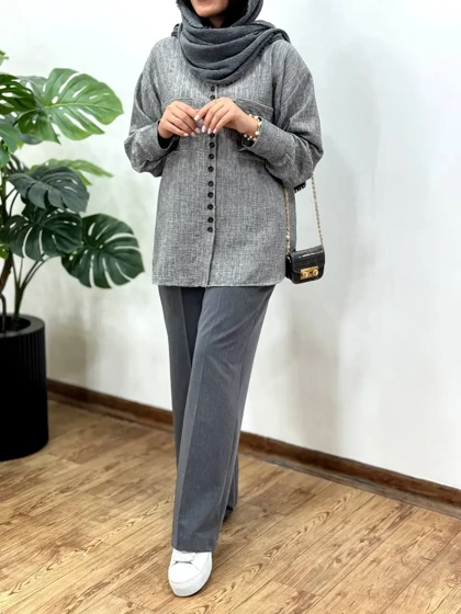 تونیک مانتویی دکمه دار شمیم
