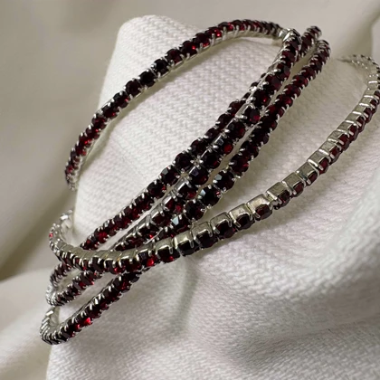 دستبند تنیسی تمام نگین مدل «شرابی درخشان» | تمام استیل (فروش دانه‌ای)